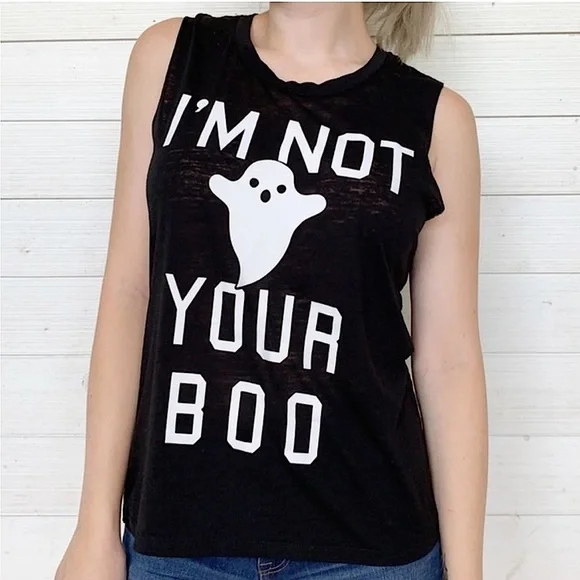 Fifth Sun I’m Not Your Boo Ghost Halloween Black White Graphic Tank Top Medium - Picture 2 of 4